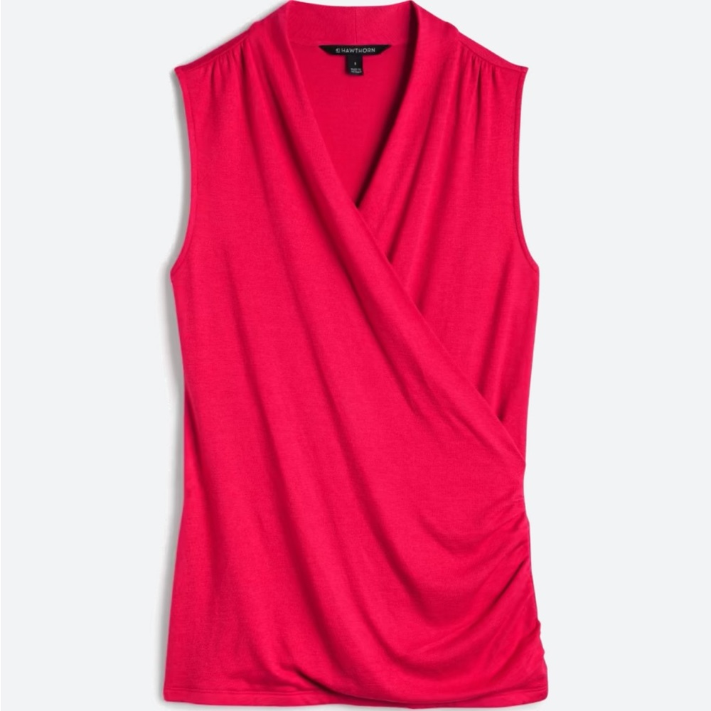 NWOT Bright Pink Knit Hawthorn Sleeveless Faux Wrap Top